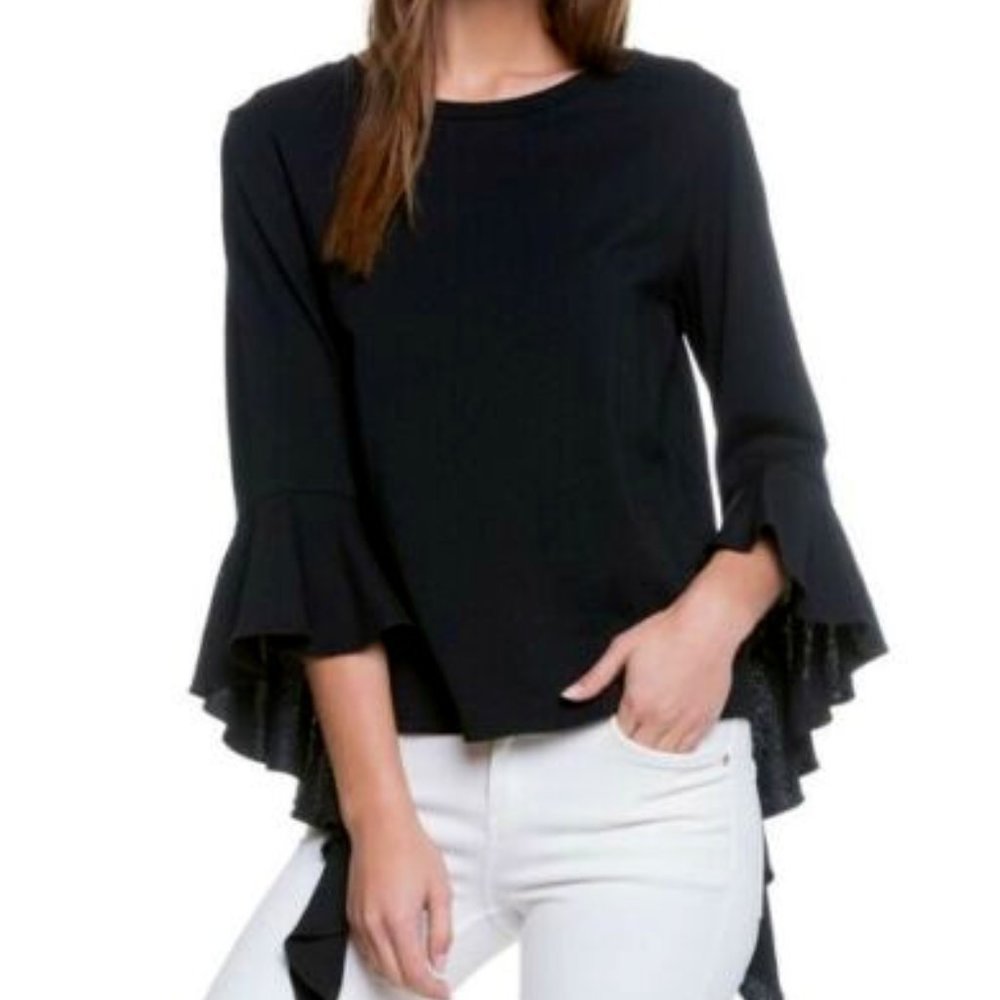 English Factory Black Tee waterfall Sleeves Crew Neck